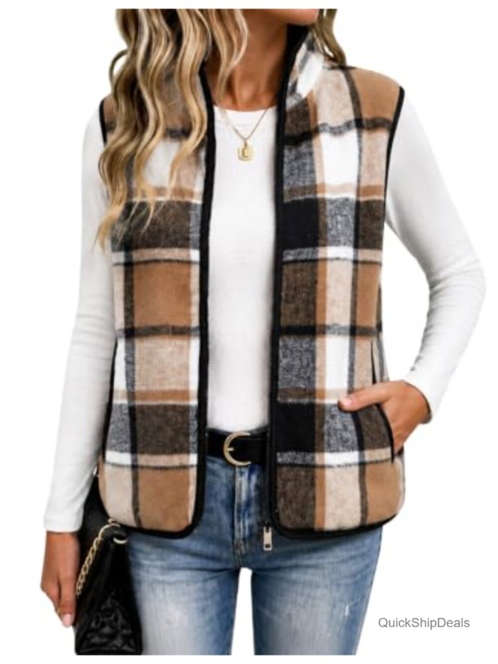 Plaid Flannel Vest Sleeveless Zip Jacket Lightweight